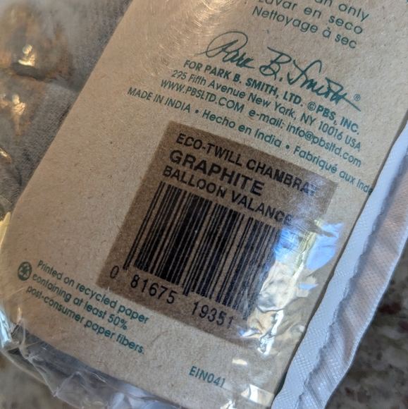 NEW Chambray Cotton Gray Balloon Valance Eco-Twill Park Smith 72"x 18” INDIA NWT - Picture 6 of 6